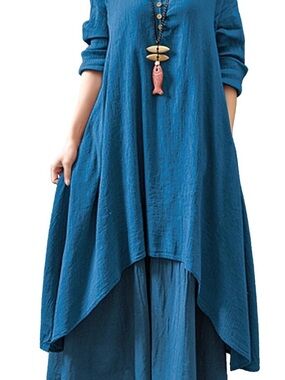 NWT Boho Flowing Assymetrical Maxi High Low Dress in Teal Blue Women's L